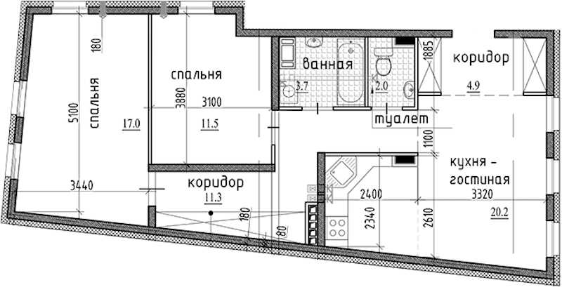2-комнатная квартира 70.6 м², 6/7 эт., ЖК «Северная Корона»